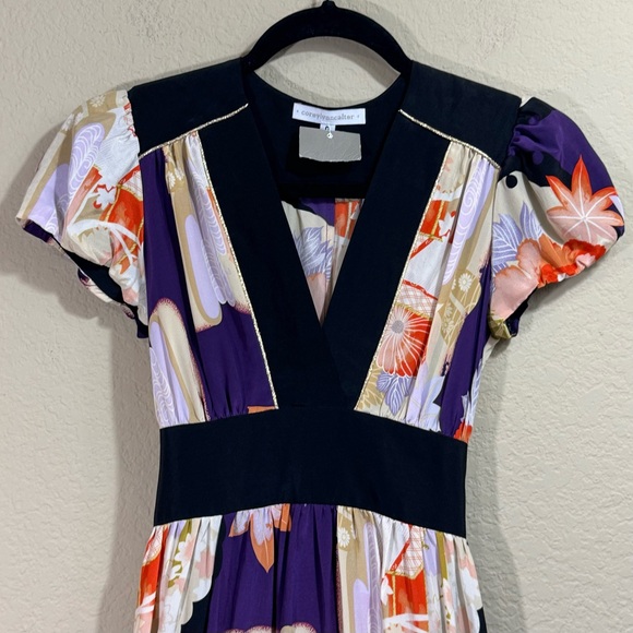 NEW Corey Lynn Calter Women's Silk Floral Fit and Flare Cap Sleeve Midi Dress 0 - Picture 6 of 12